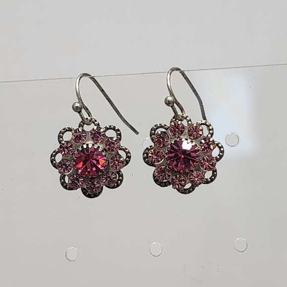 Antique-style Pink Rhinestone Floral Earrings - Picture 1 of 5
